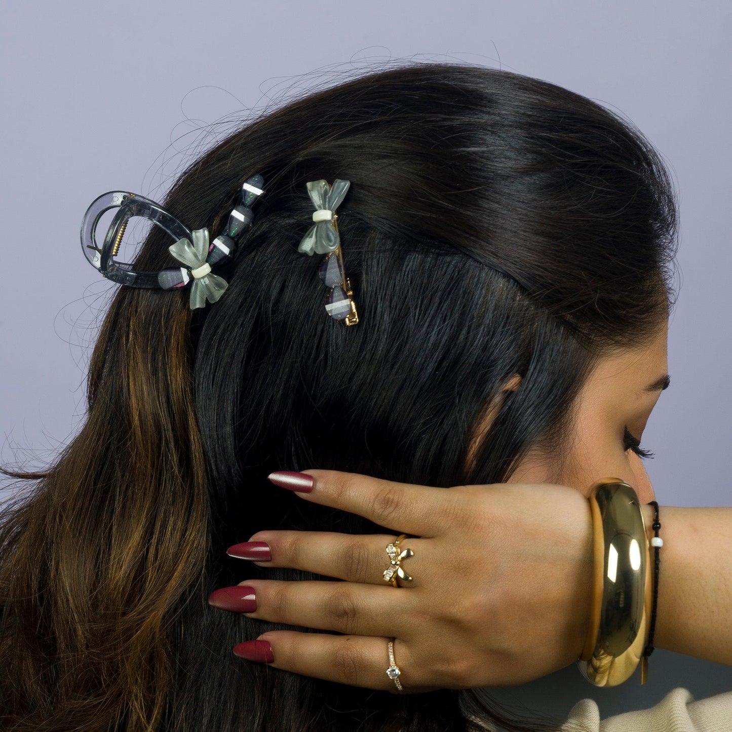 Stone & Charm Hair Claw + 2 Pins (12 Sets) - UBKWS1100