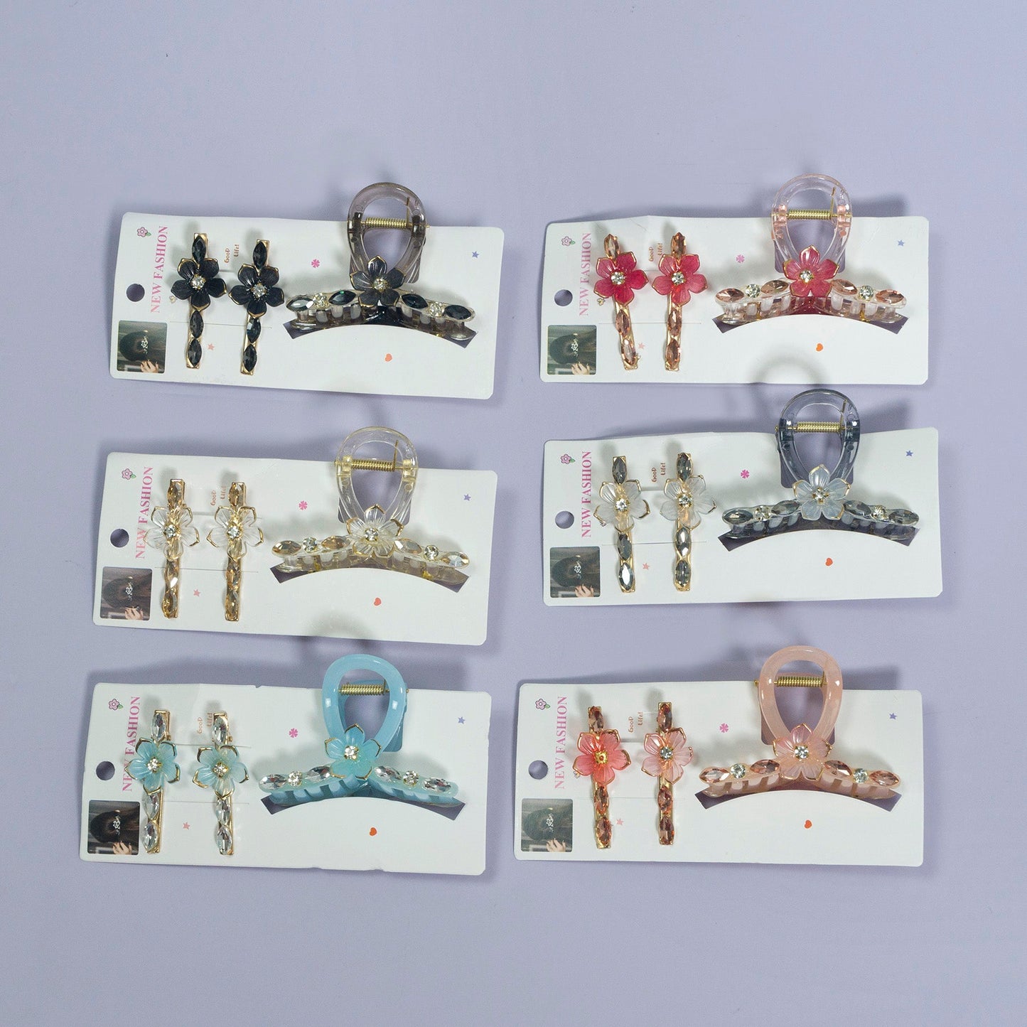Stone & Charm Hair Claw + 2 Pins (12 Sets) - UBKWS1101