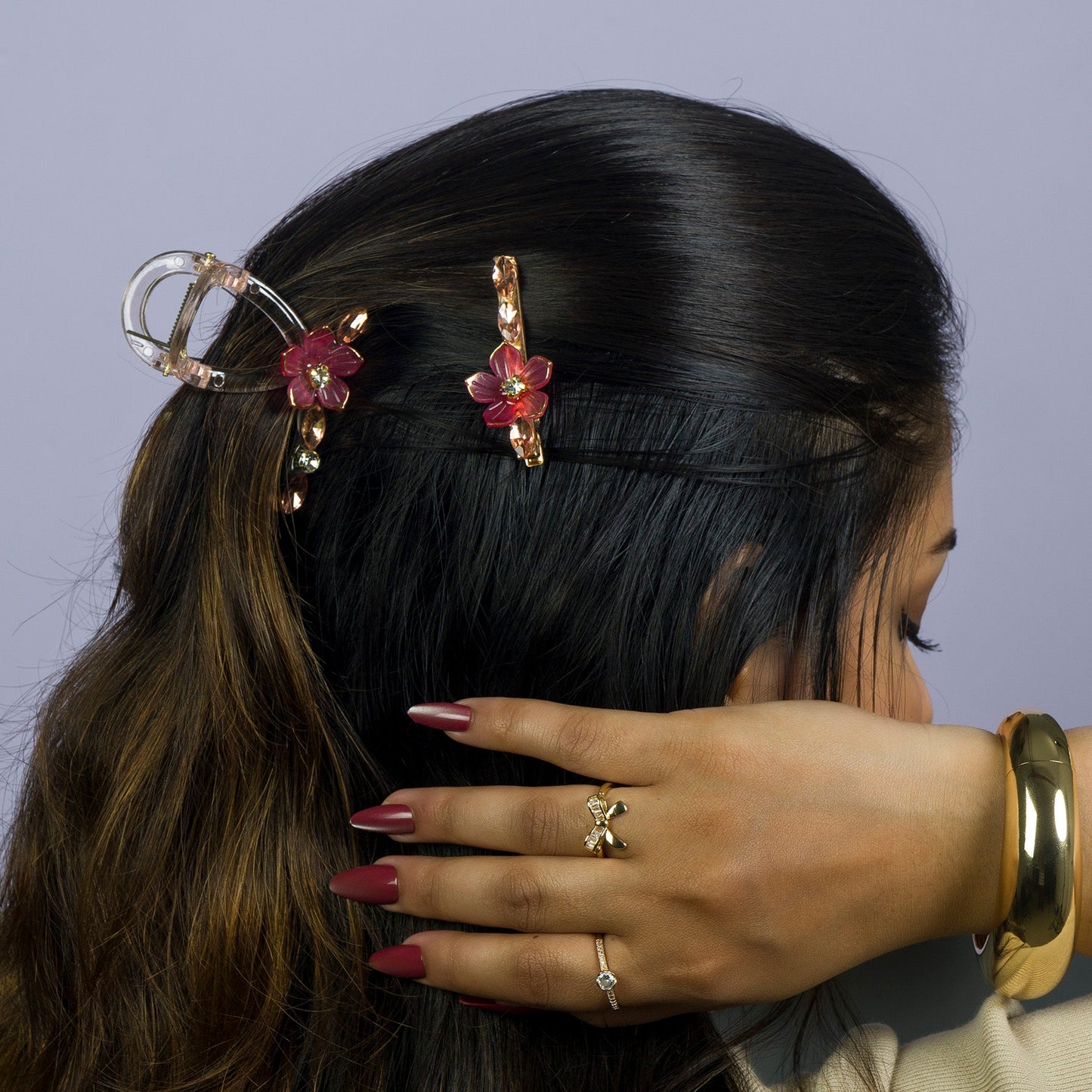 Stone & Charm Hair Claw + 2 Pins (12 Sets) - UBKWS1101