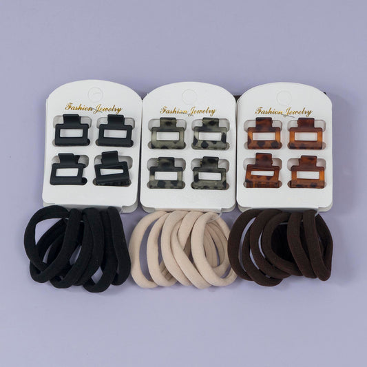 Mini Rectangle Claw & Hair Tie Set (12 Sets) - UBKWS1170