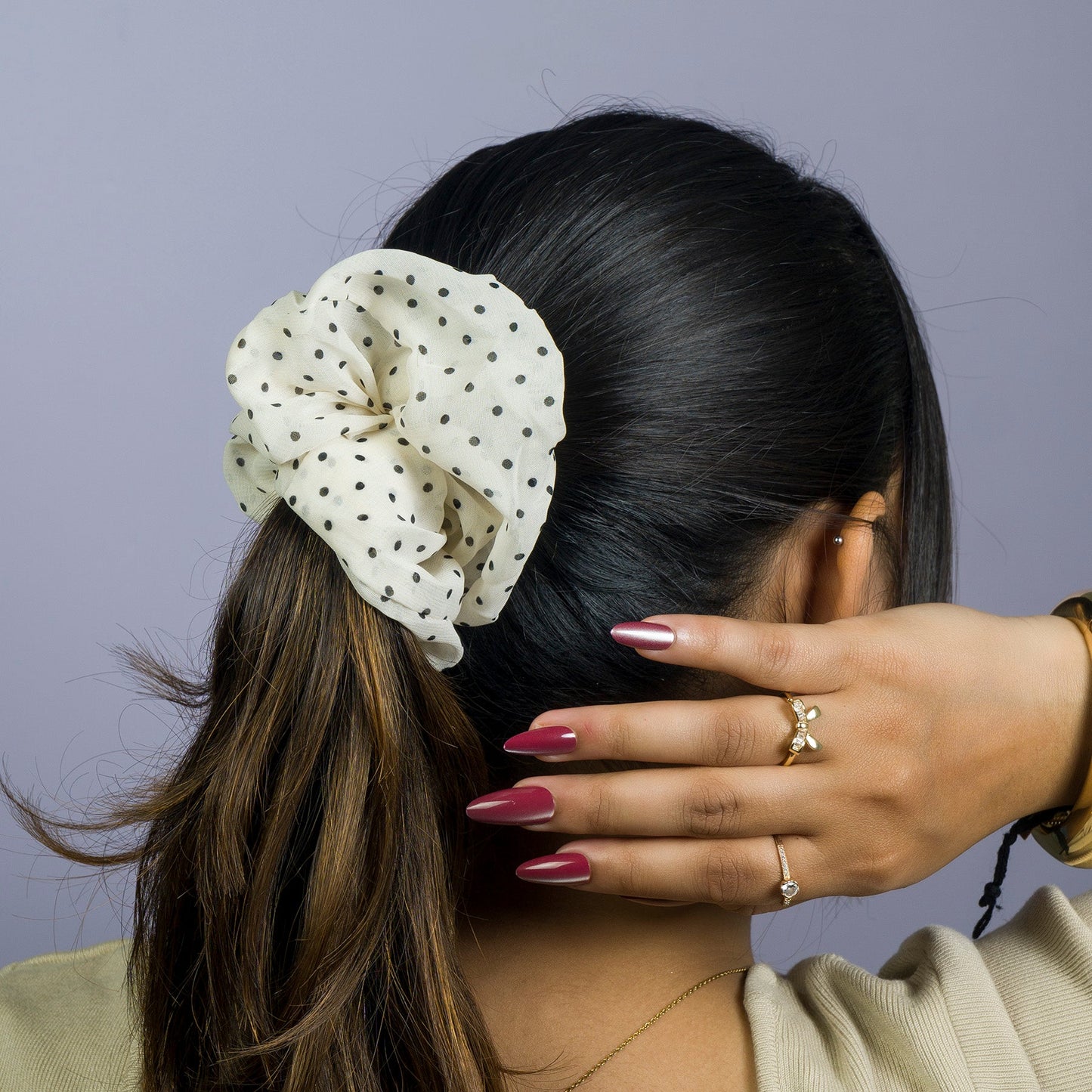 Polka Dot Chiffon Hair Scrunchie (12Pcs) - UBKWS1124