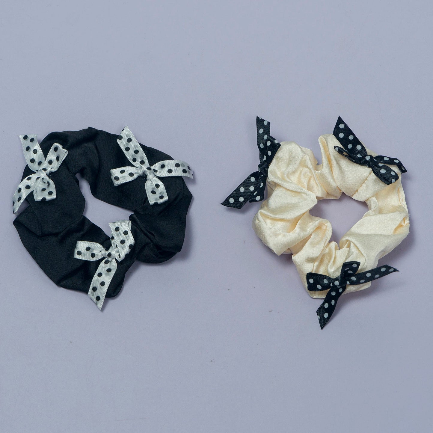 Satin Hair Scrunchie with Polka Dot Bows (12Pcs) - UBKWS1126