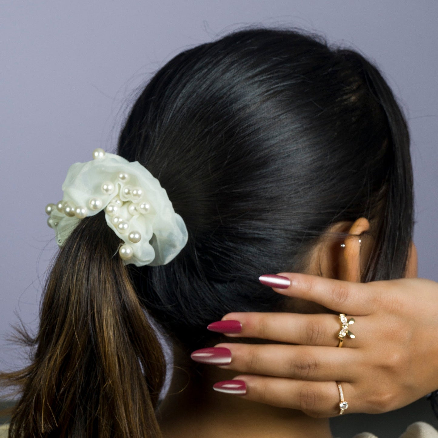 Organza Hair Scrunchie with Pearl Border (12Pcs) - UBKWS1058