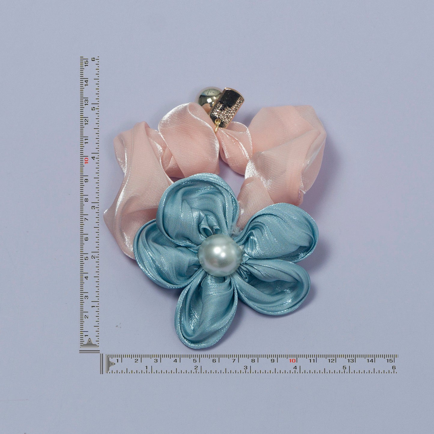 Satin Flower Pearl Hair Scrunchie (12Pcs) - UBKWS1062