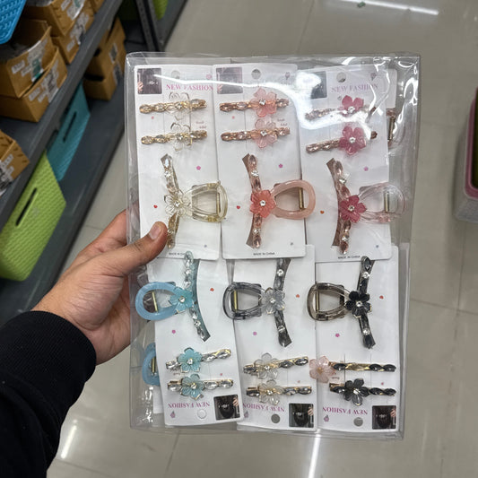 Stone & Charm Hair Claw + 2 Pins (12 Sets) - UBKWS1101