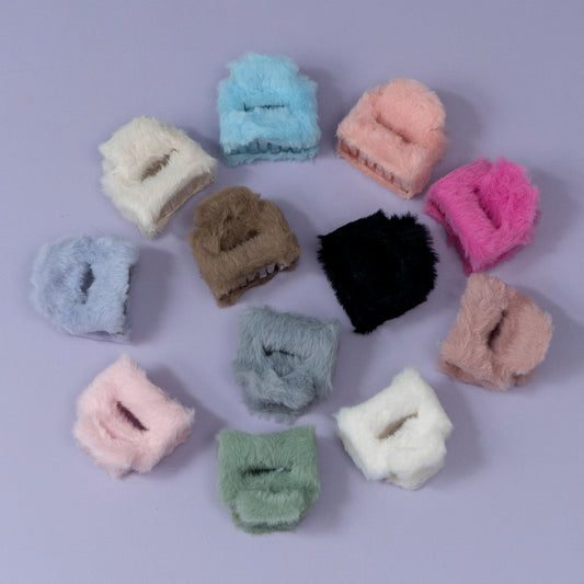 Furry Soft Square Hair Claw (12Pcs) - UBKWS1177