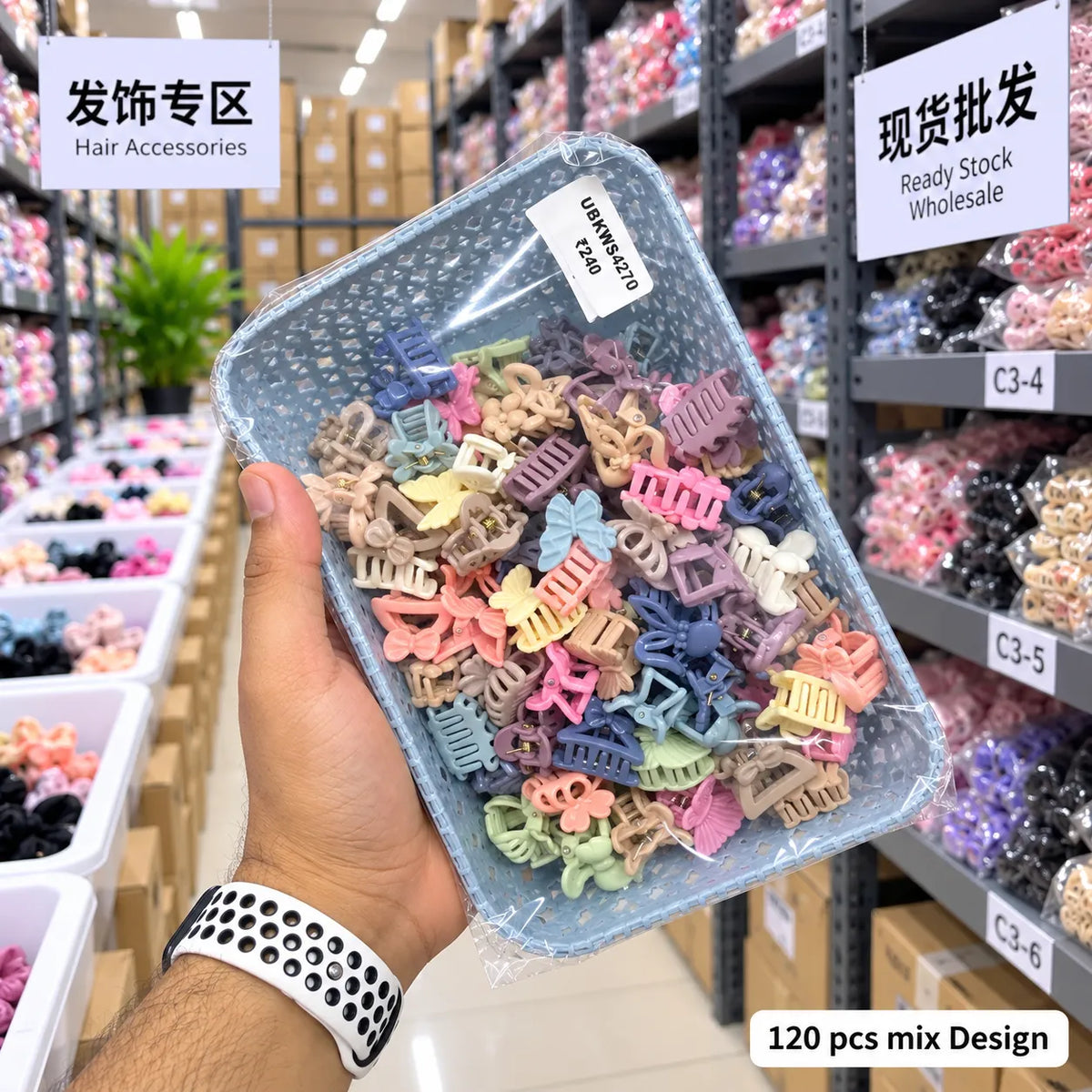Mini glossy hair claws with basket (12O pcs) - UBKWS4270