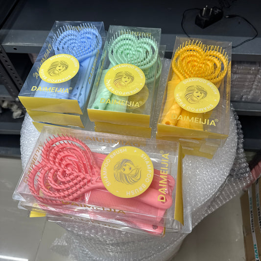 Heart Shampoo Brush + 5-in-1 Comb Set (12 Sets) - UBKWS1247