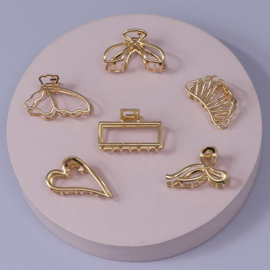 Golden Metal Hair Claw Set (12Pcs) - UBKWS1181