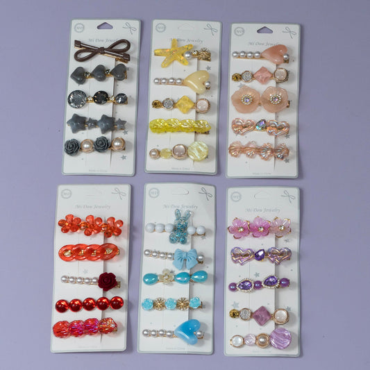 Trendy Pearl & Charm Hair Pin Set (12Sets) - UBKWS1183