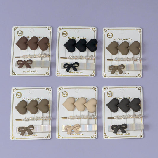 Matte Heart & Bow Hair Pin Set (12 Sets) - UBKWS1187