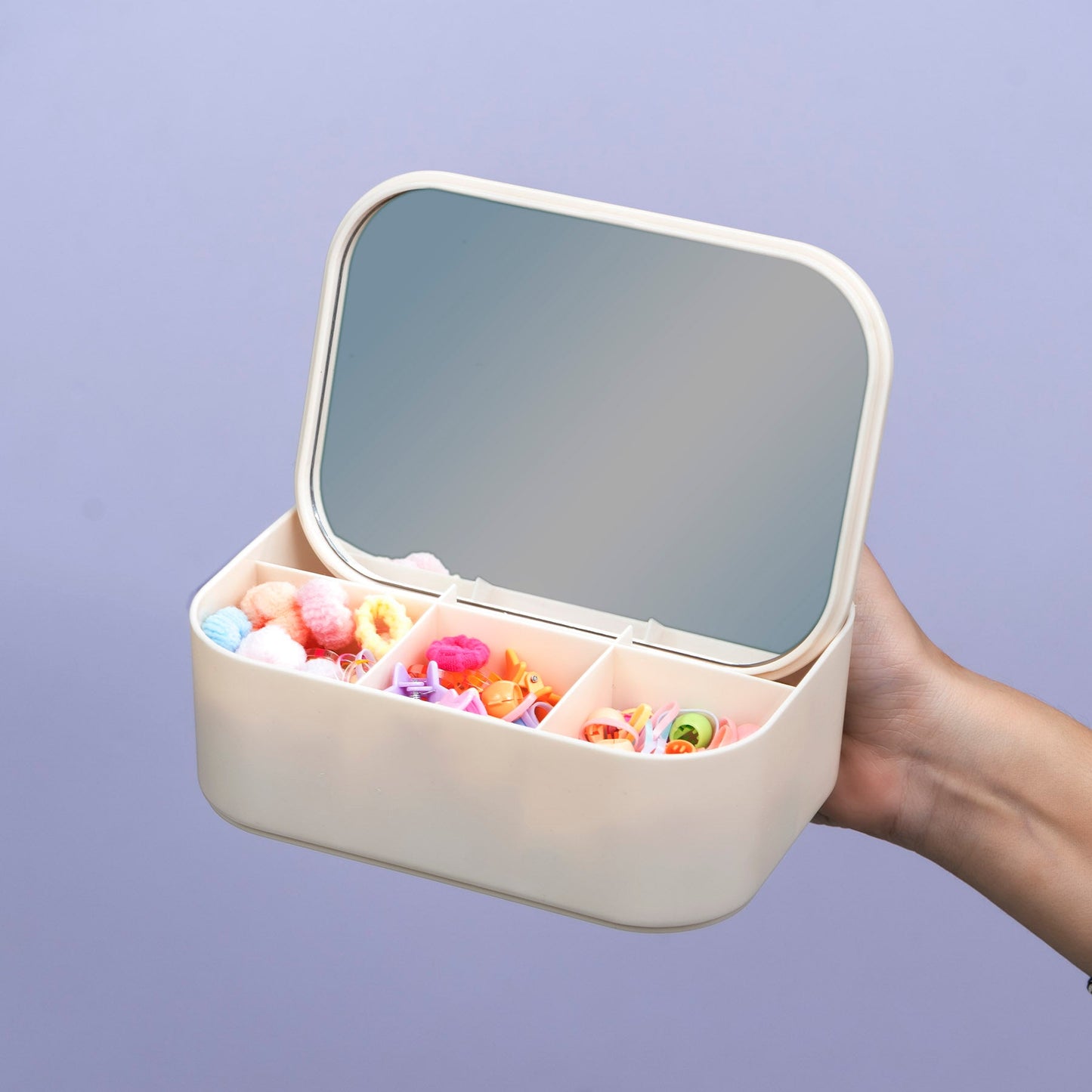 Kids Multi-Section Hair Accessories Organizer Box with Mirror (6Pcs) - UBKWS2384