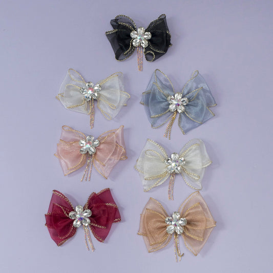 Crystal Bloom Bow Hair Clip (12Pcs) - UBKWS1189