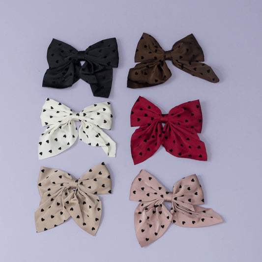 Heart Print Fabric Bow (12Pcs) - UBKWS1192