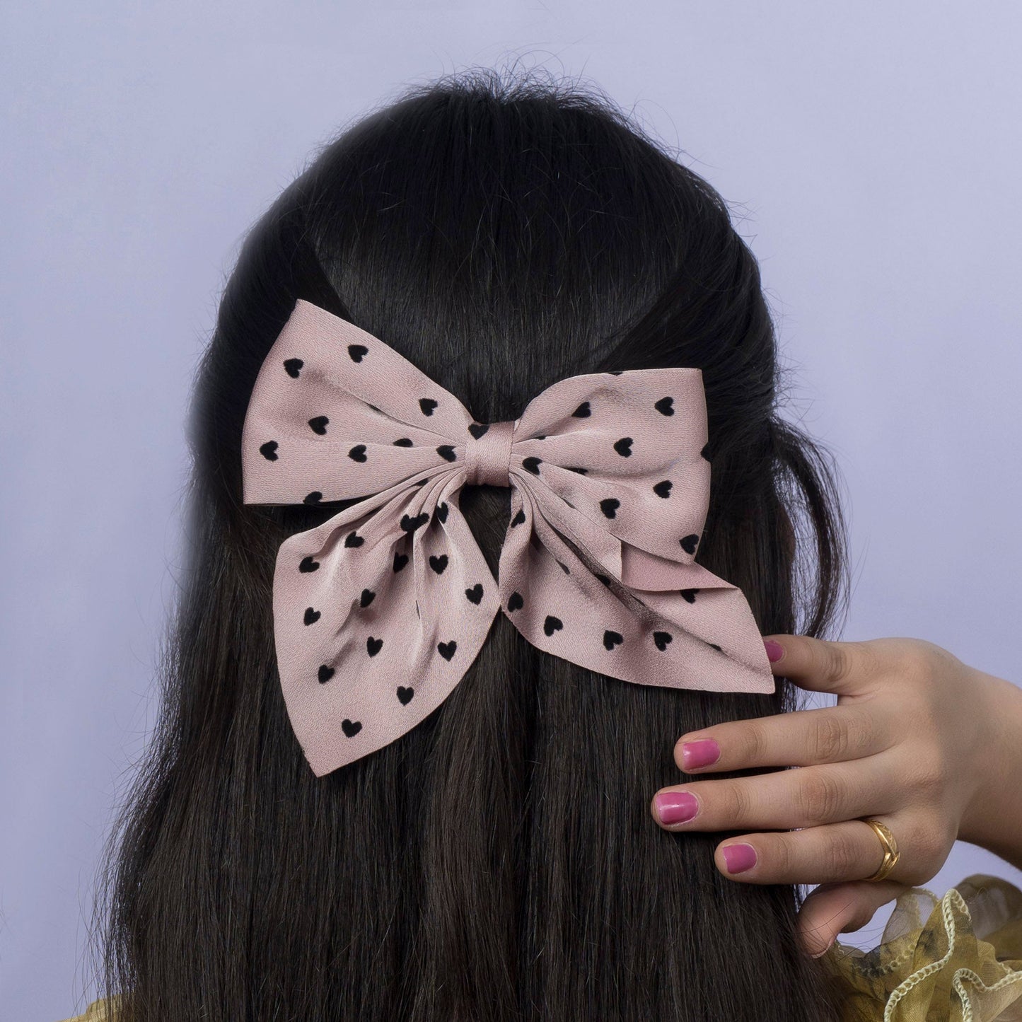 Heart Print Fabric Bow (12Pcs) - UBKWS1192