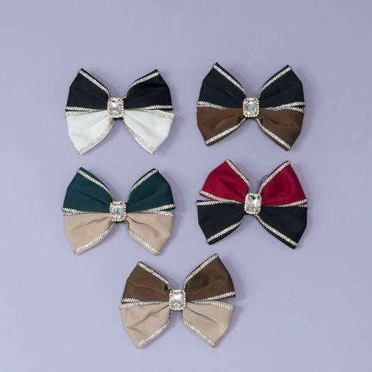 Dual Tone Rhinestone Bow Clip (12Pcs) - UBKWS1195