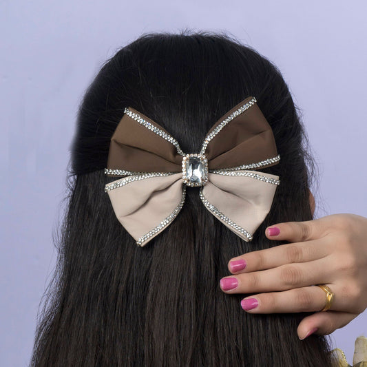 Dual Tone Rhinestone Bow Clip (6Pcs) - UBKWS1195