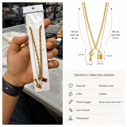 Lock & key double layered Necklace (1Pc) - UBKWS3004