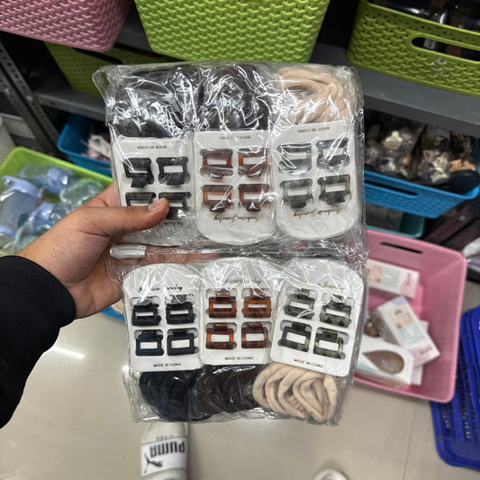 Mini Rectangle Claw & Hair Tie Set (12 Sets) - UBKWS1170