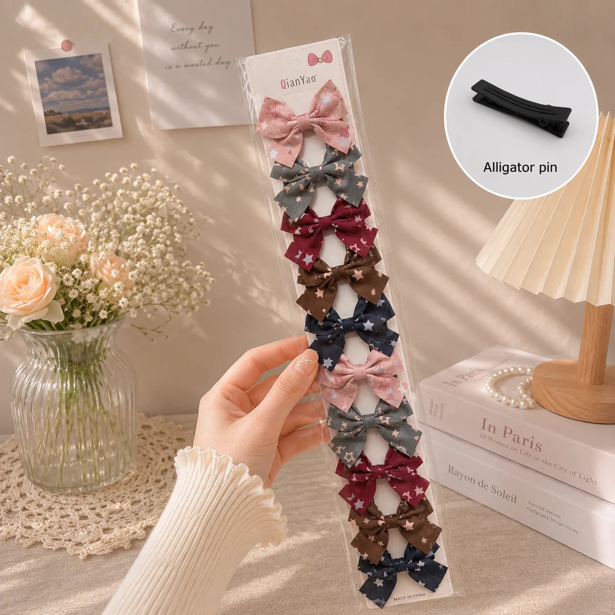 Printed hair bow (10 Pcs) - UBKWS0011-D