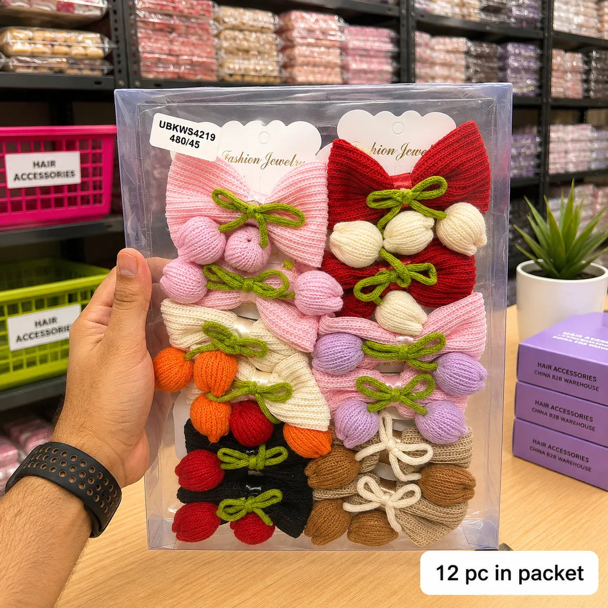 Korean crochet hair bow alligator pin (1Dz) - UBKWS4219
