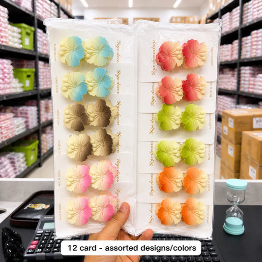 Korean flower matt hair claws (1Dz) - UBKWS2971