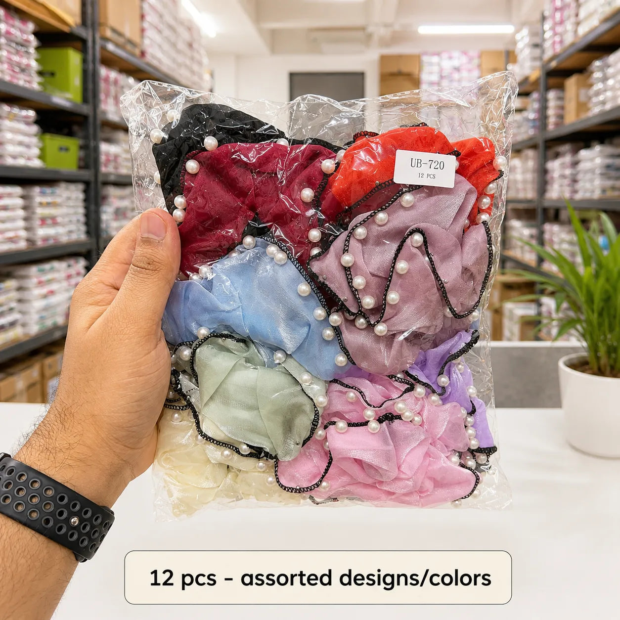 Pearl Mesh hair scrunchies (1Dz) - UBKWS2944