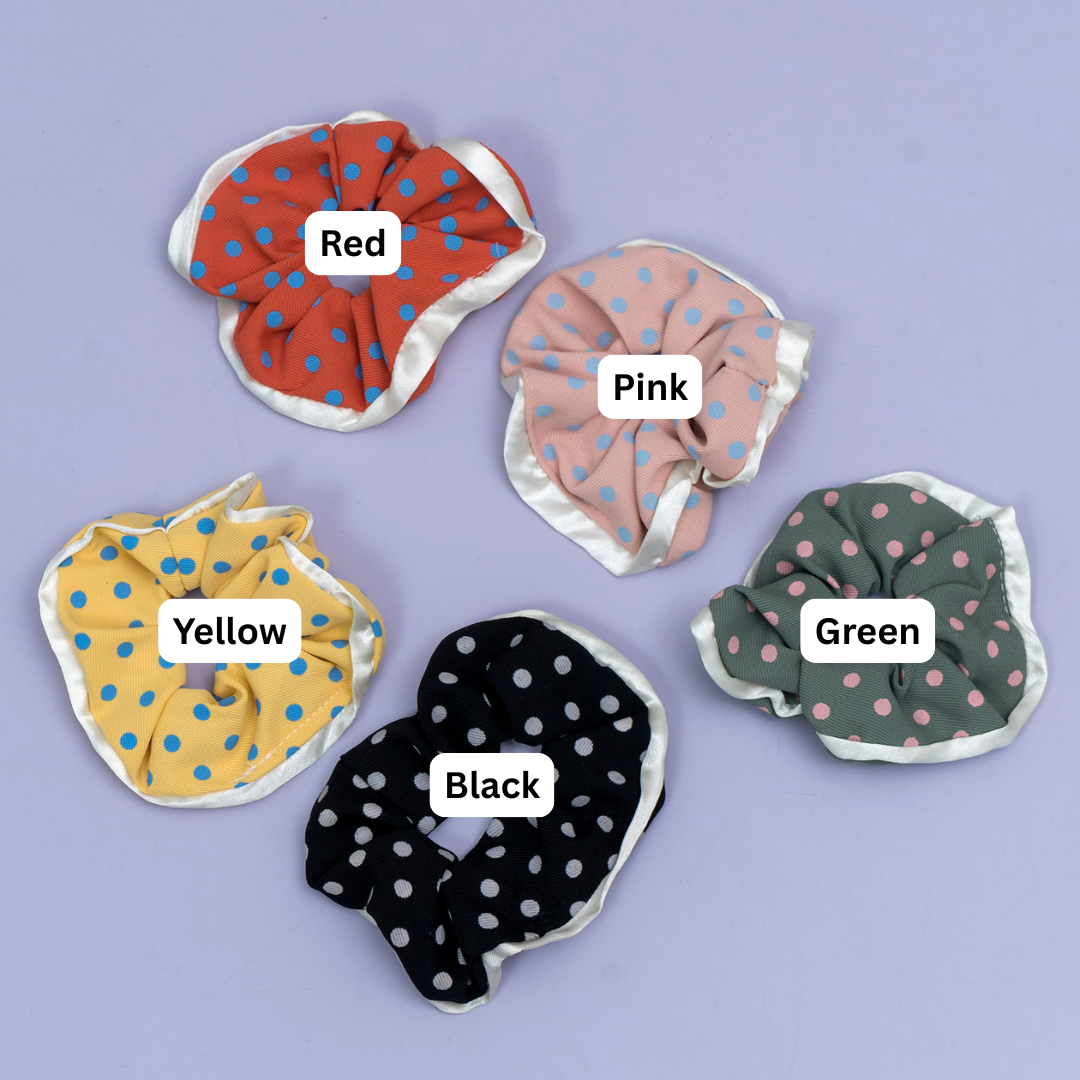Polka Dot Satin Edge Scrunchie (1Dz) - UBKWS2575