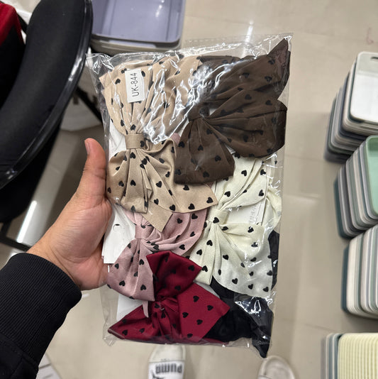 Heart Print Fabric Bow (12Pcs) - UBKWS1192