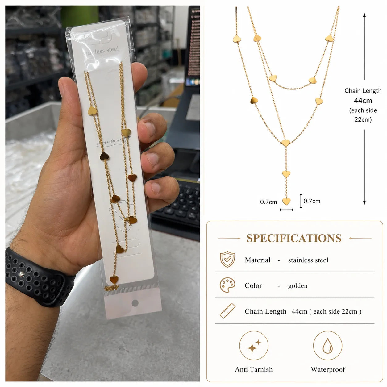 Heart double layered Necklace (1Pc) - UBKWS3002