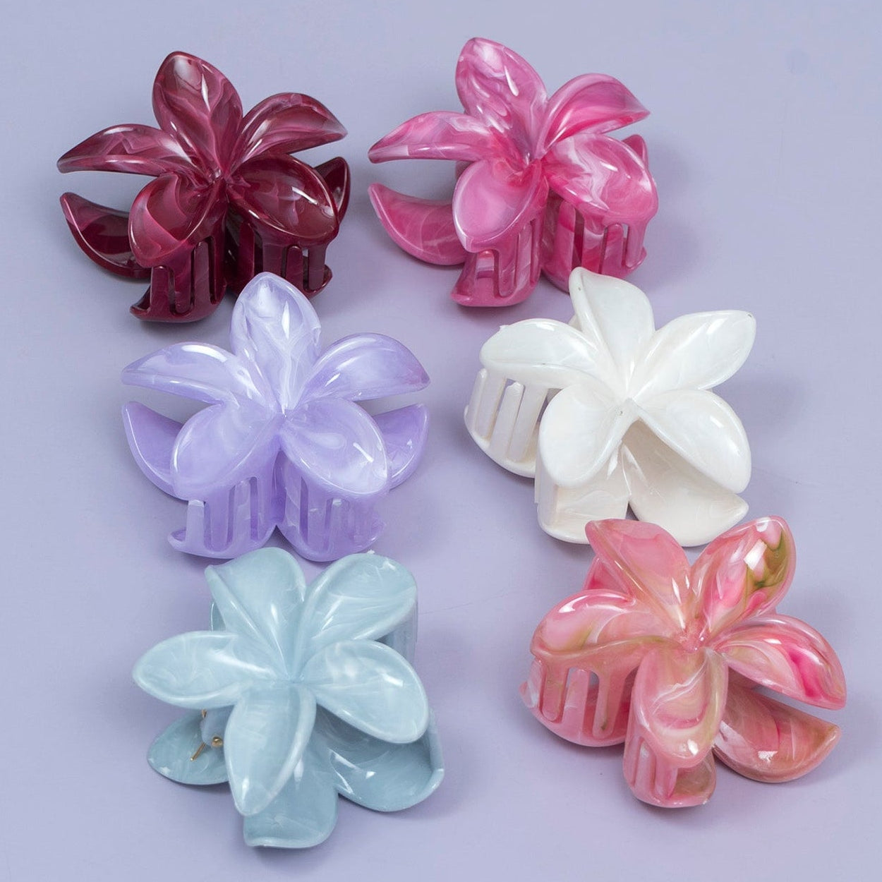 Marble Finish Floral Hair Claw (1Dz) - UBKKWS2402