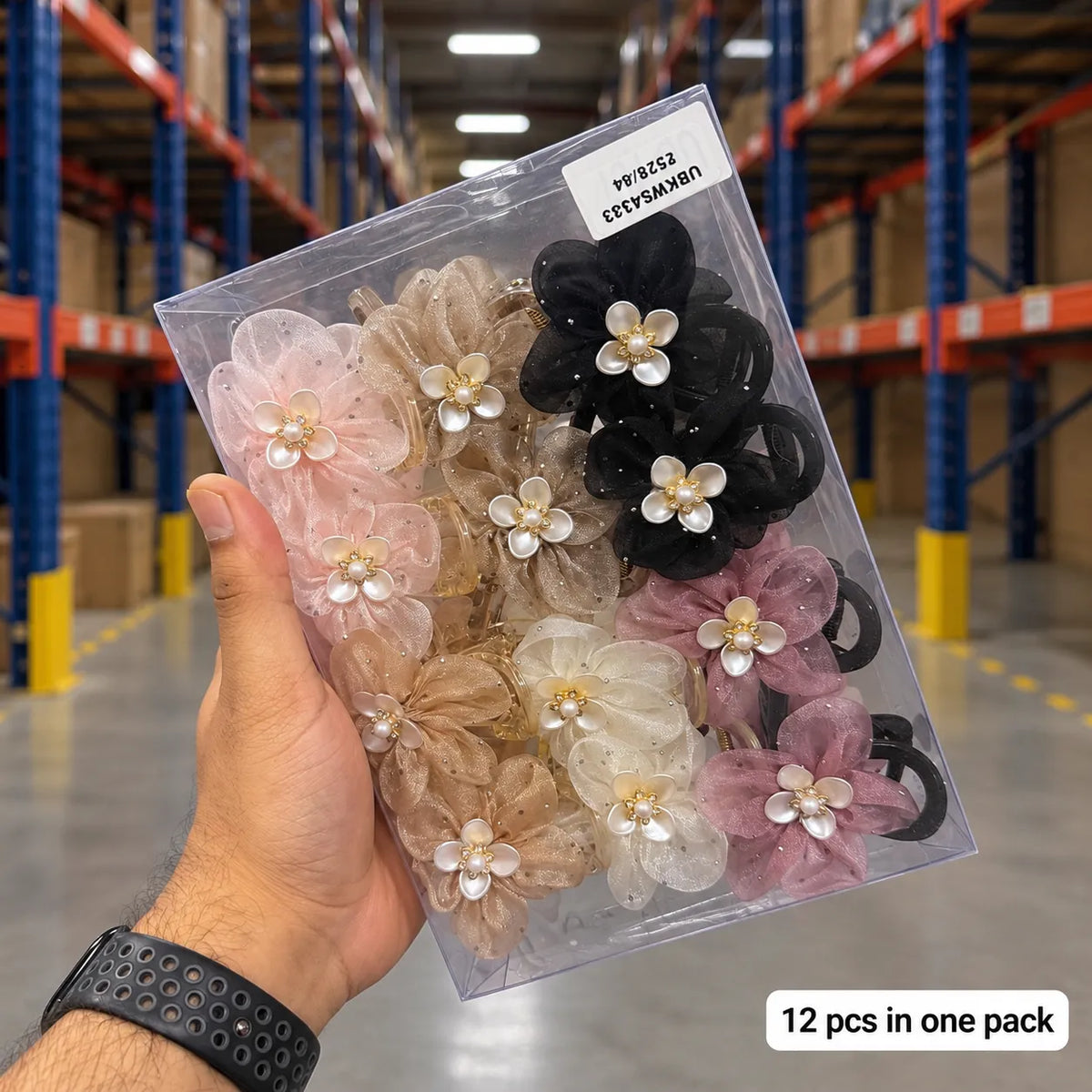 Designer flower bow hair claw (1Dz) - UBKWS4343