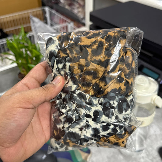 Leopard Print Studded Scrunchie (1Dz)- UBKWS2496