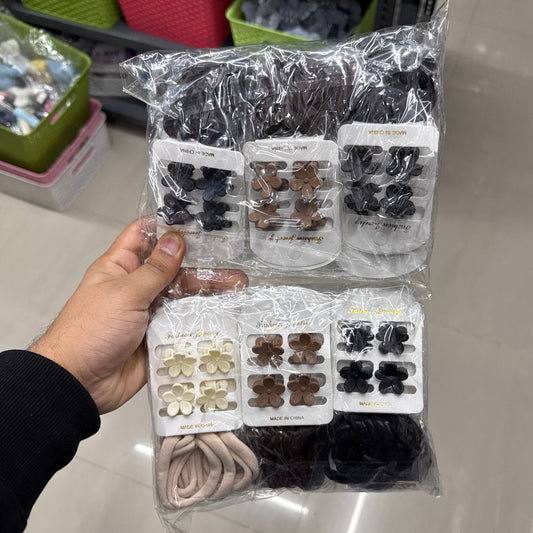 Flower Claw & Hair Tie Set (12Pcs) - UBKWS1141