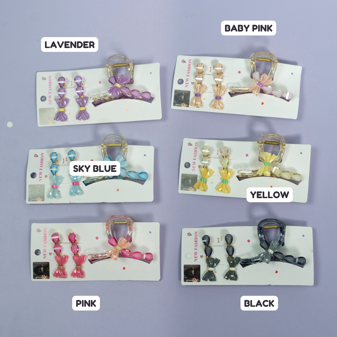 Stone & Charm Hair Claw + 2 Pins (12 Sets) - UBKWS1100