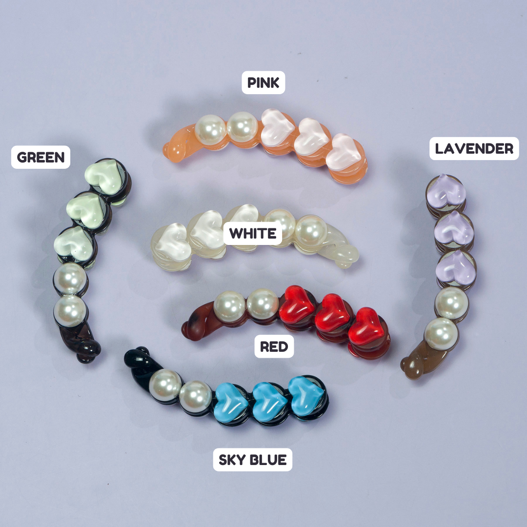 Heart & Pearl Banana Clip (12Pcs) - UBKWS1095