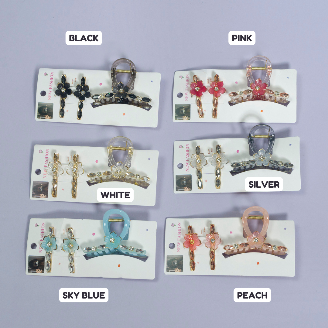 Stone & Charm Hair Claw + 2 Pins (12 Sets) - UBKWS1101