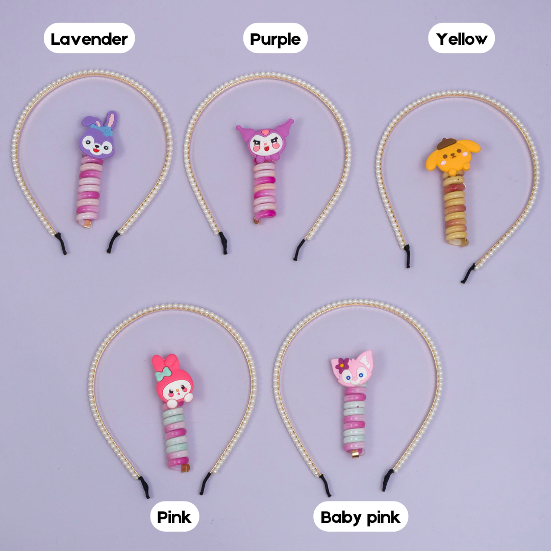 Pearl hairband with spiral hair tie (12 Sets) - UBKWS934