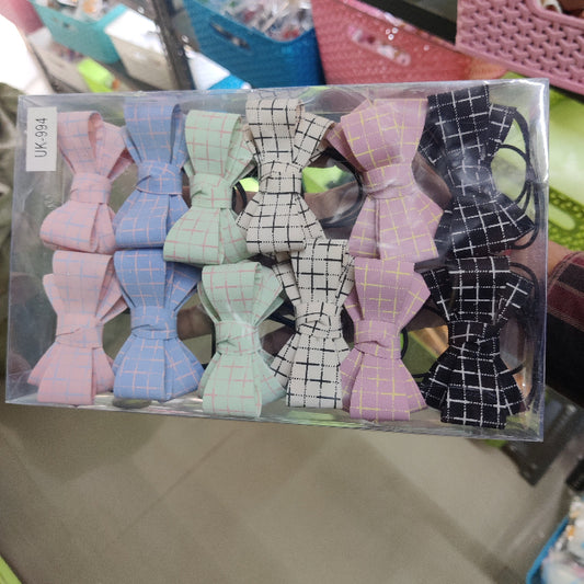 Checked Bow Hair Tie (1Dz) - UBKWS2213