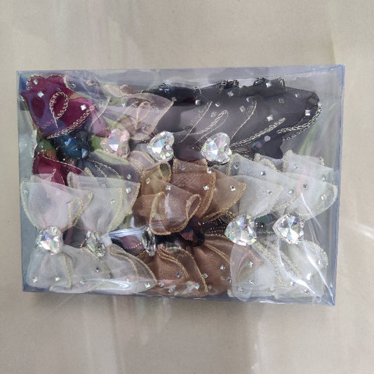 Crystal Heart Organza Bow Hair Clip (6Pcs) - UBKWS2240