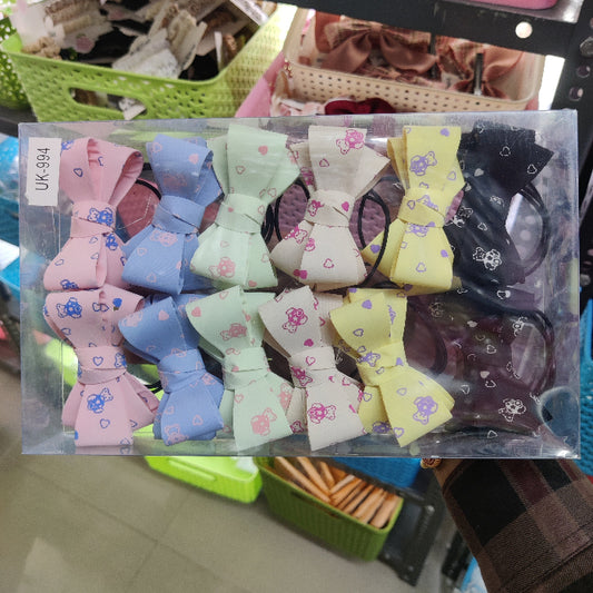 Cute Printed Bow Hair Tie (1Dz) - UBKWS2214
