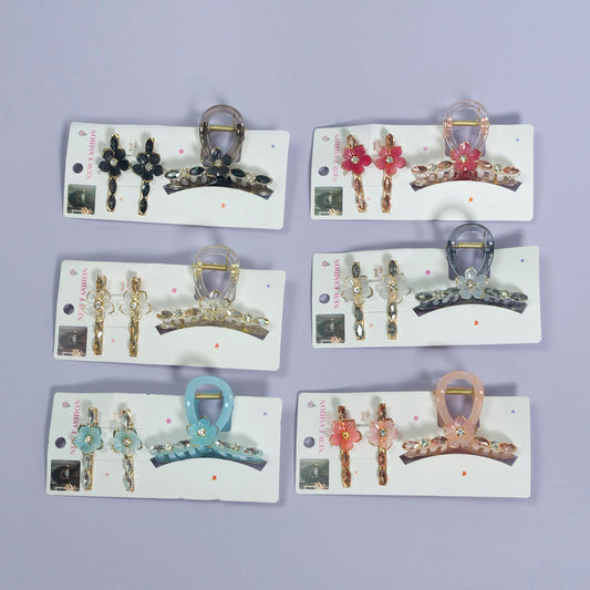 Stone & Charm Hair Claw + 2 Pins (12 Sets) - UBKWS1101