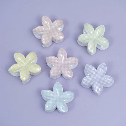 Glossy Gingham Floral Hair Claw (1Dz) - UBKWS2449