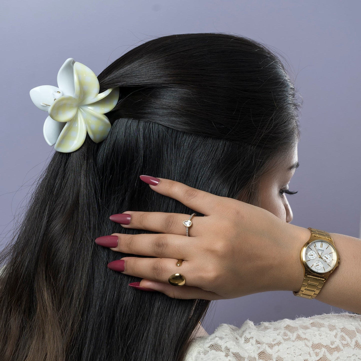 Glossy Gingham Floral Hair Claw (1Dz) - UBKWS2449