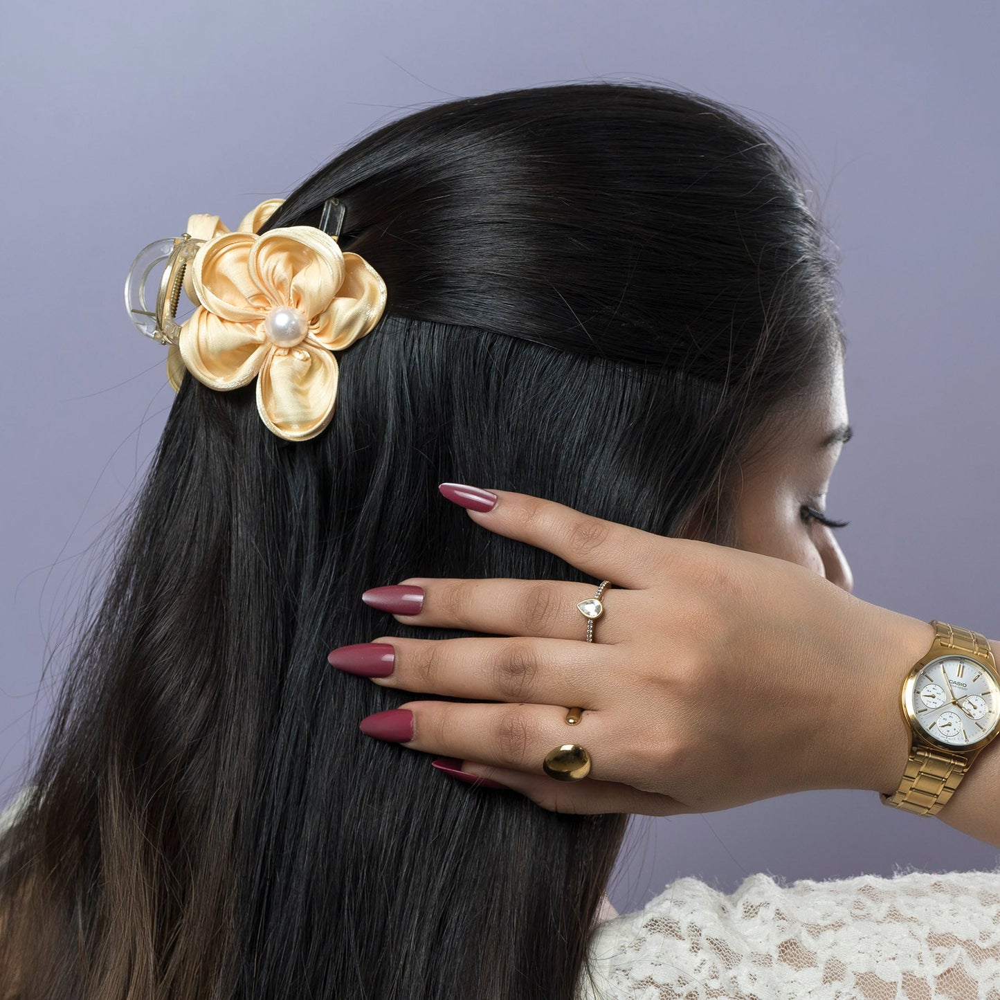 Satin Pearl Floral Hair Claw (1Dz) - UBKWS2451