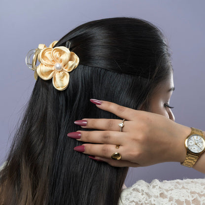Satin Pearl Floral Hair Claw (1Dz) - UBKWS2451