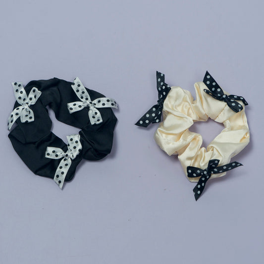 Satin Hair Scrunchie with Polka Dot Bows (12Pcs) - UBKWS1126