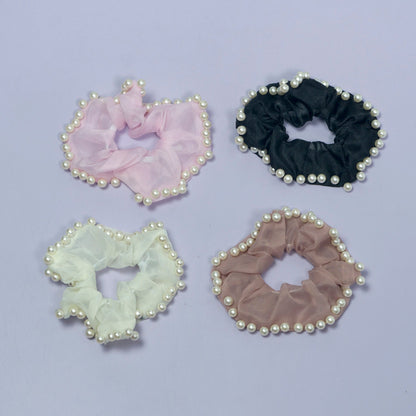 Organza Hair Scrunchie with Pearl Border (12Pcs) - UBKWS1058