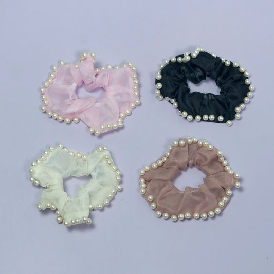 Organza Hair Scrunchie with Pearl Border (12Pcs) - UBKWS1058