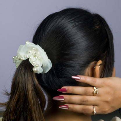 Organza Hair Scrunchie with Pearl Border (12Pcs) - UBKWS1058